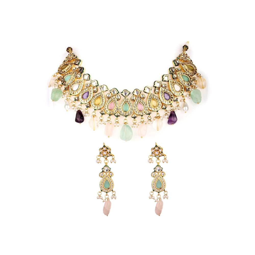 Auraa Trends Multiple Color Pearls 22Kt Gold Plated Necklace Sets