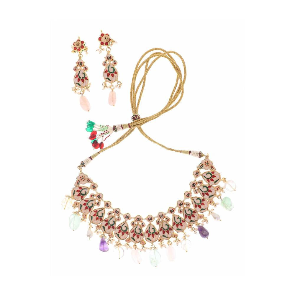 Auraa Trends Multiple Color Pearls 22Kt Gold Plated Necklace Sets