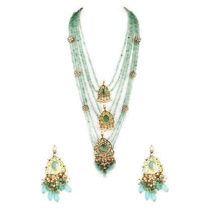 Auraa Trends Evergreen Mint Green Ranihaar and Green Pearls Long Necklace Set