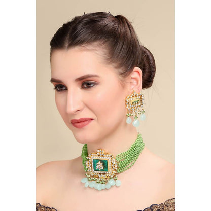 Auraa Trends Dark Green Mother of Pearls Choker Necklace Set