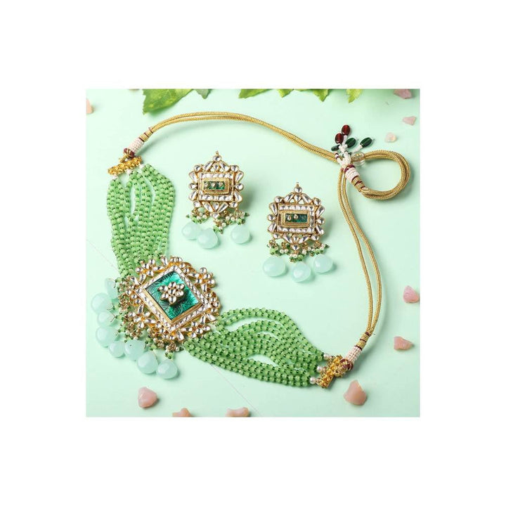 Auraa Trends Dark Green Mother of Pearls Choker Necklace Set