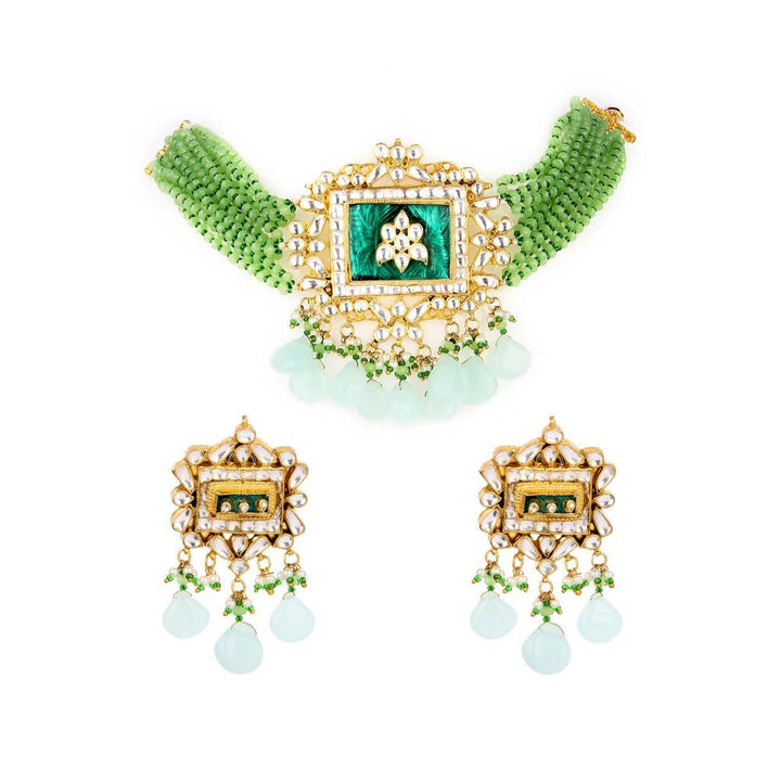 Auraa Trends Dark Green Mother of Pearls Choker Necklace Set