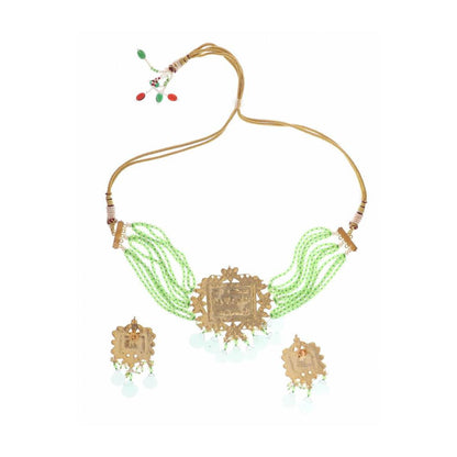 Auraa Trends Dark Green Mother of Pearls Choker Necklace Set