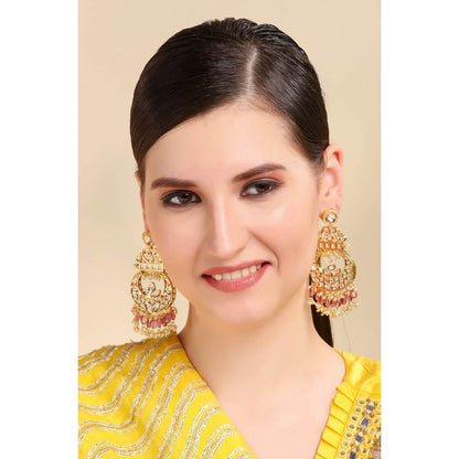 Auraa Trends Kundan Chandbali Earring with Pink Drops