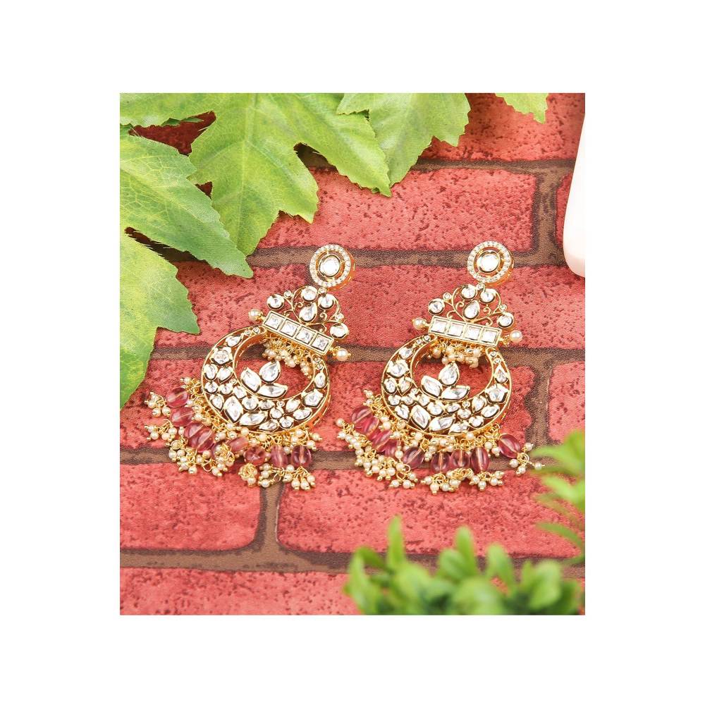Auraa Trends Kundan Chandbali Earring with Pink Drops