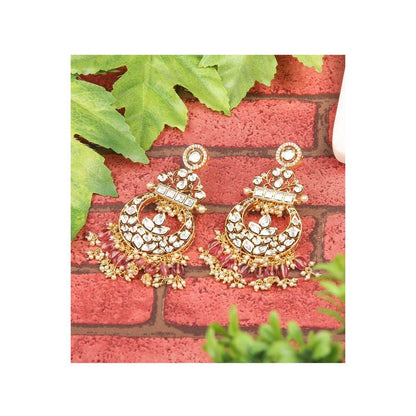 Auraa Trends Kundan Chandbali Earring with Pink Drops