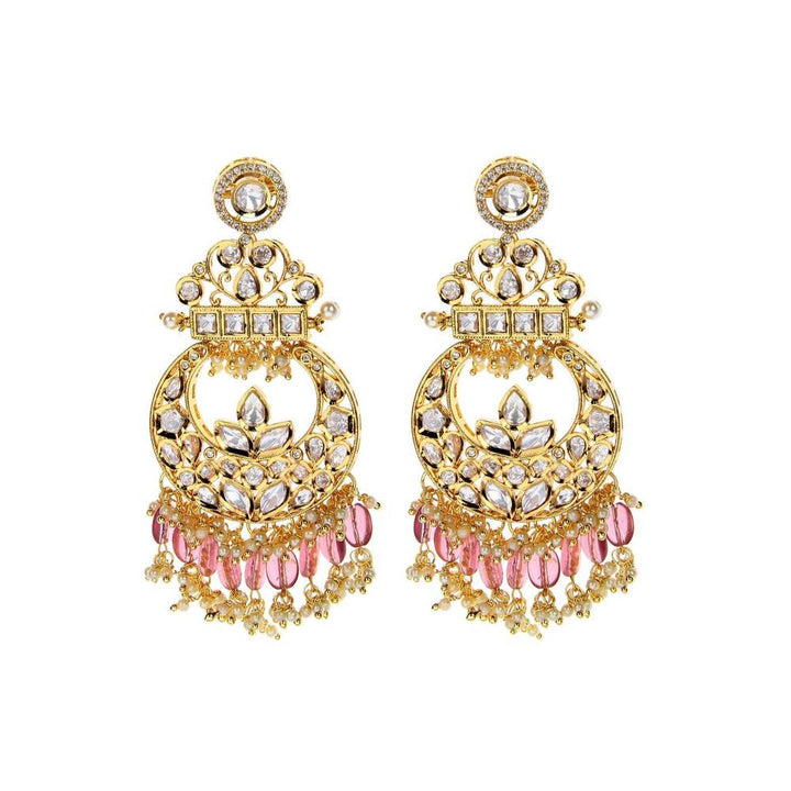 Auraa Trends Kundan Chandbali Earring with Pink Drops