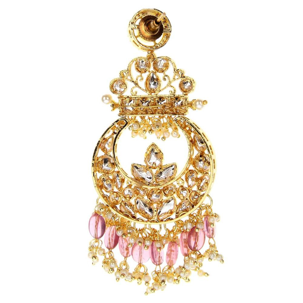Auraa Trends Kundan Chandbali Earring with Pink Drops