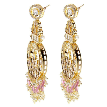 Auraa Trends Kundan Chandbali Earring with Pink Drops
