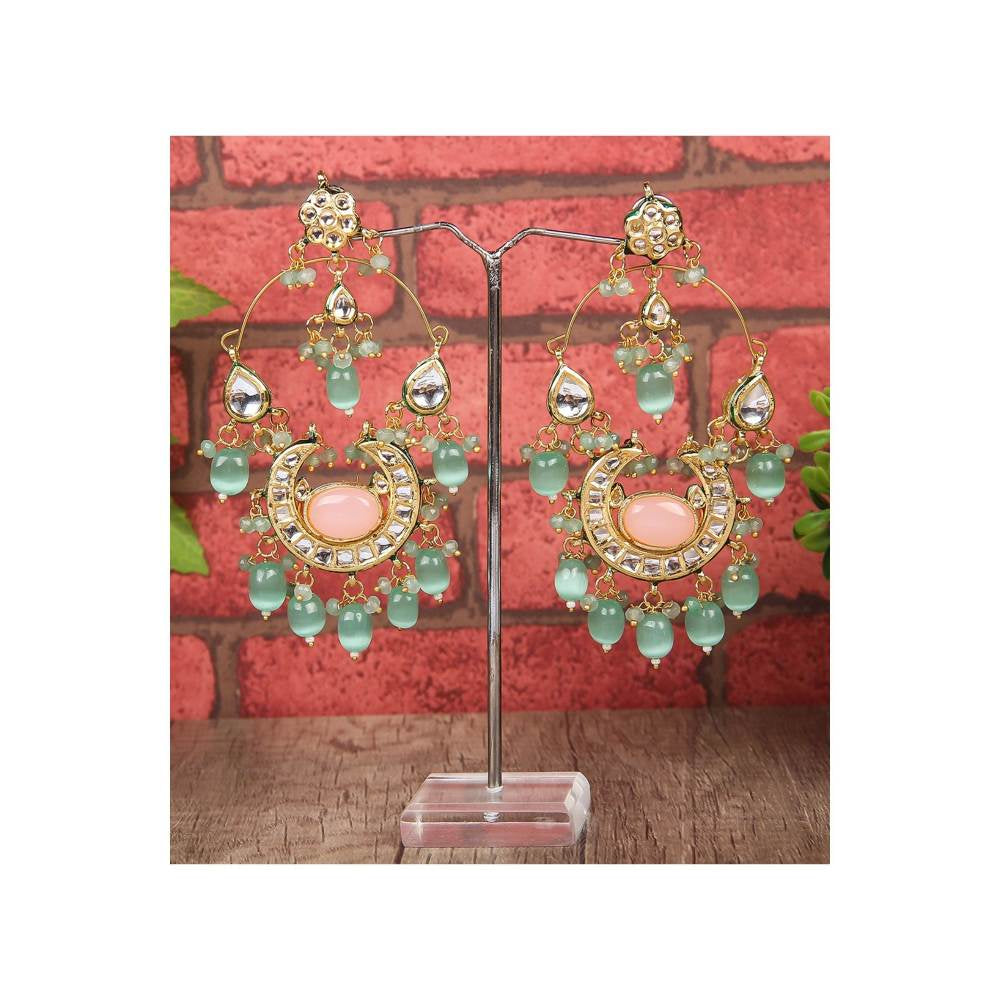 Auraa Trends Kundan Wired Mint Green and Pink Chandbali Earring