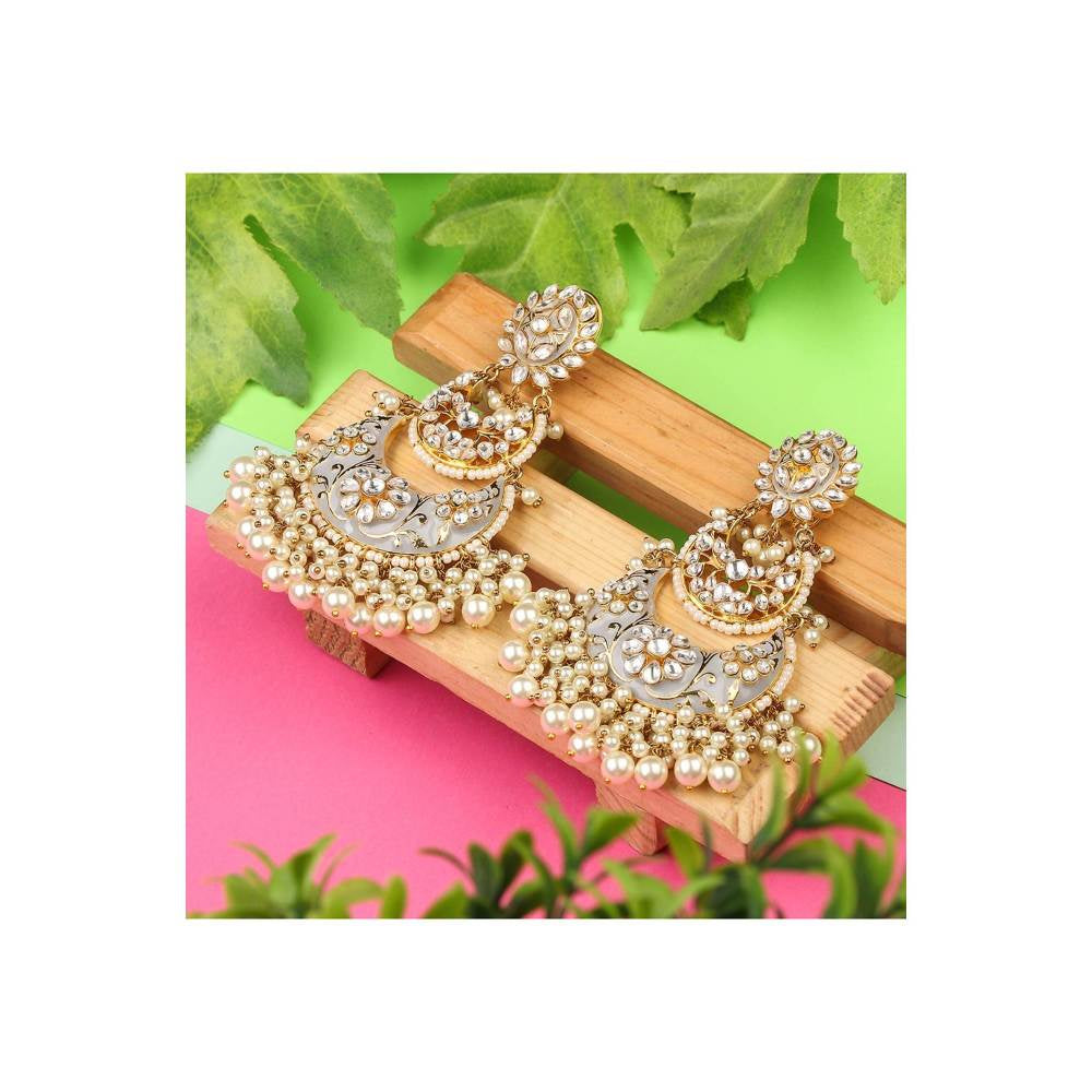 Auraa Trends Grey and Silver Gold Plated Kundan Chandbali Earring
