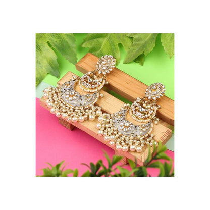 Auraa Trends Grey and Silver Gold Plated Kundan Chandbali Earring