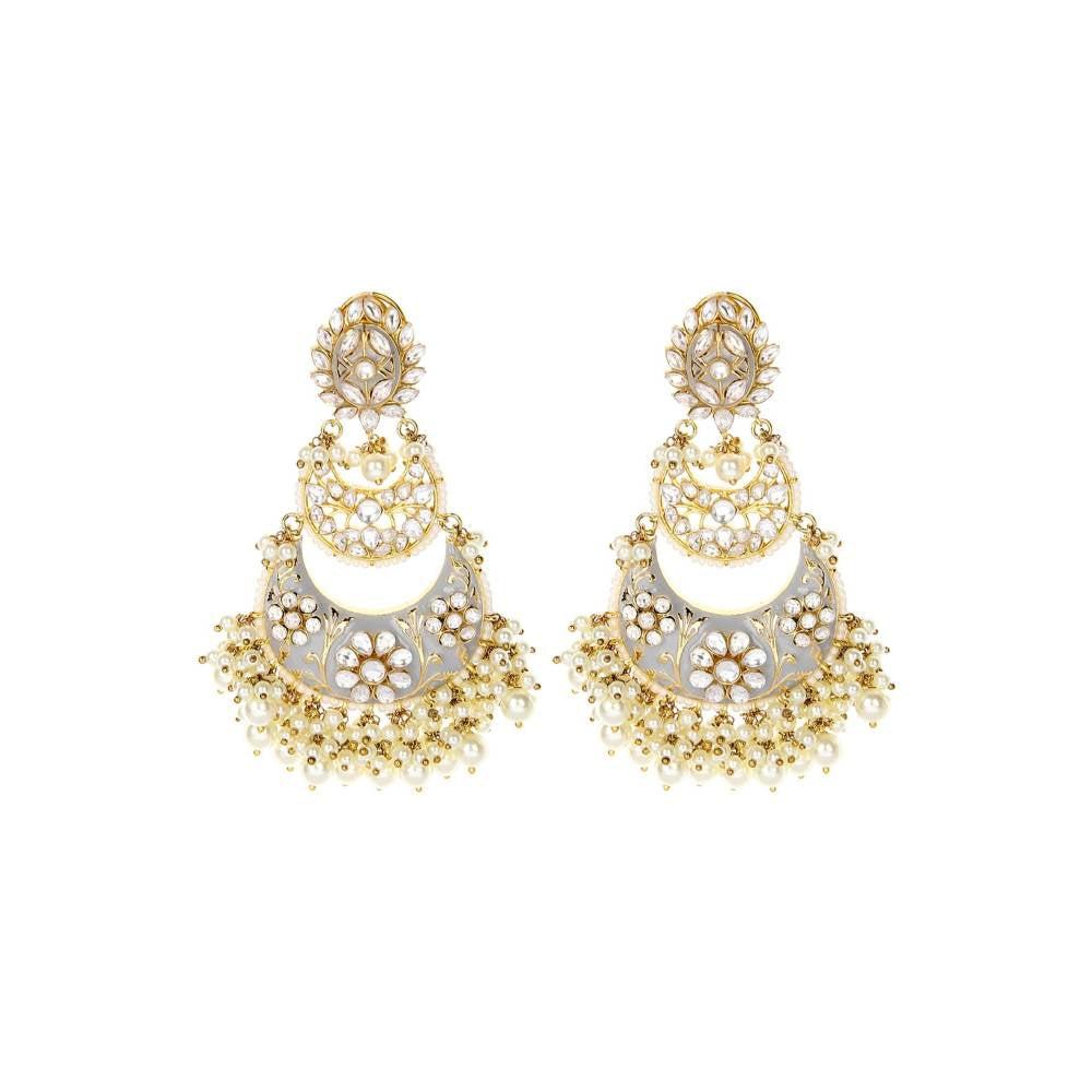 Auraa Trends Grey and Silver Gold Plated Kundan Chandbali Earring