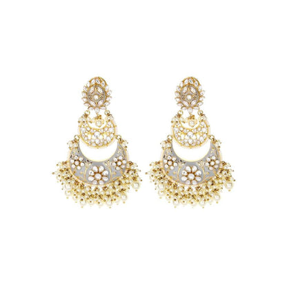 Auraa Trends Grey and Silver Gold Plated Kundan Chandbali Earring