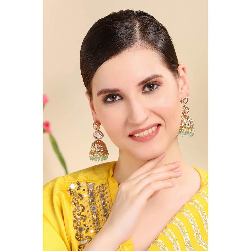 Auraa Trends Mint Green Kundan Two Layered Jhumka Earring