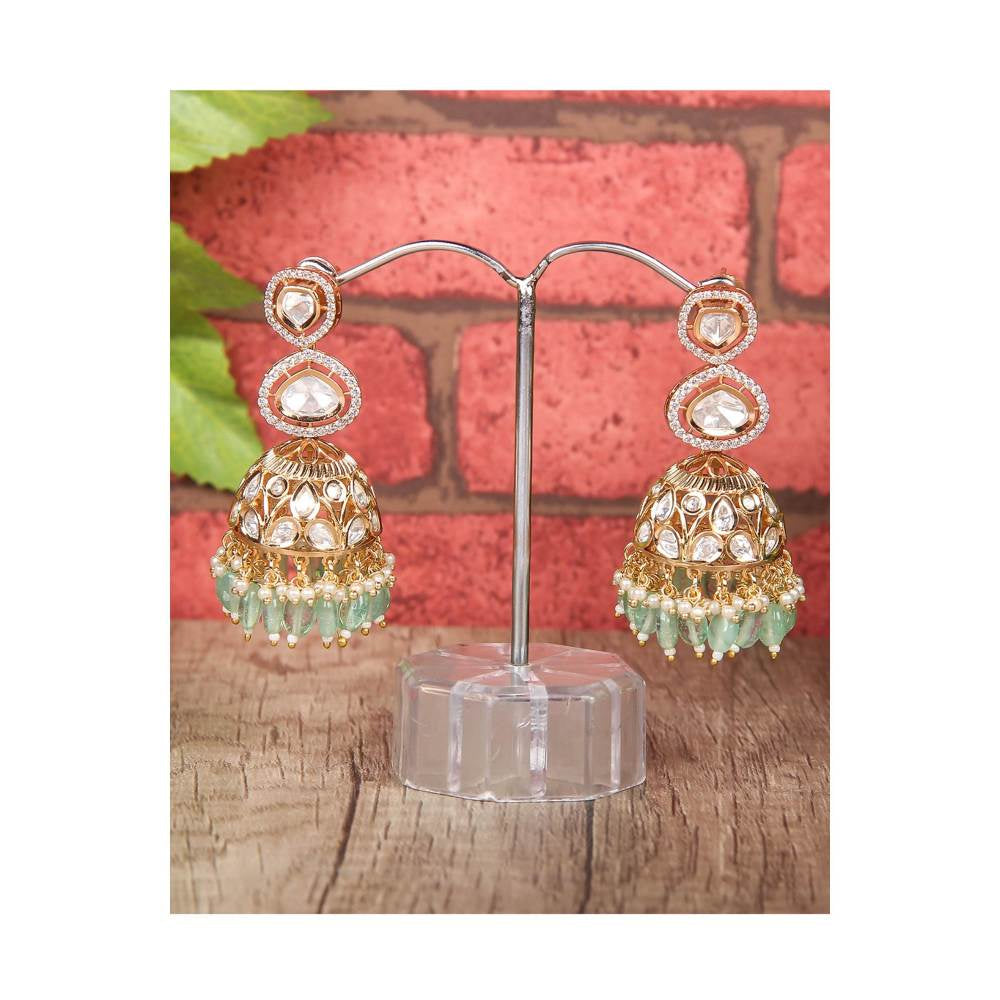 Auraa Trends Mint Green Kundan Two Layered Jhumka Earring