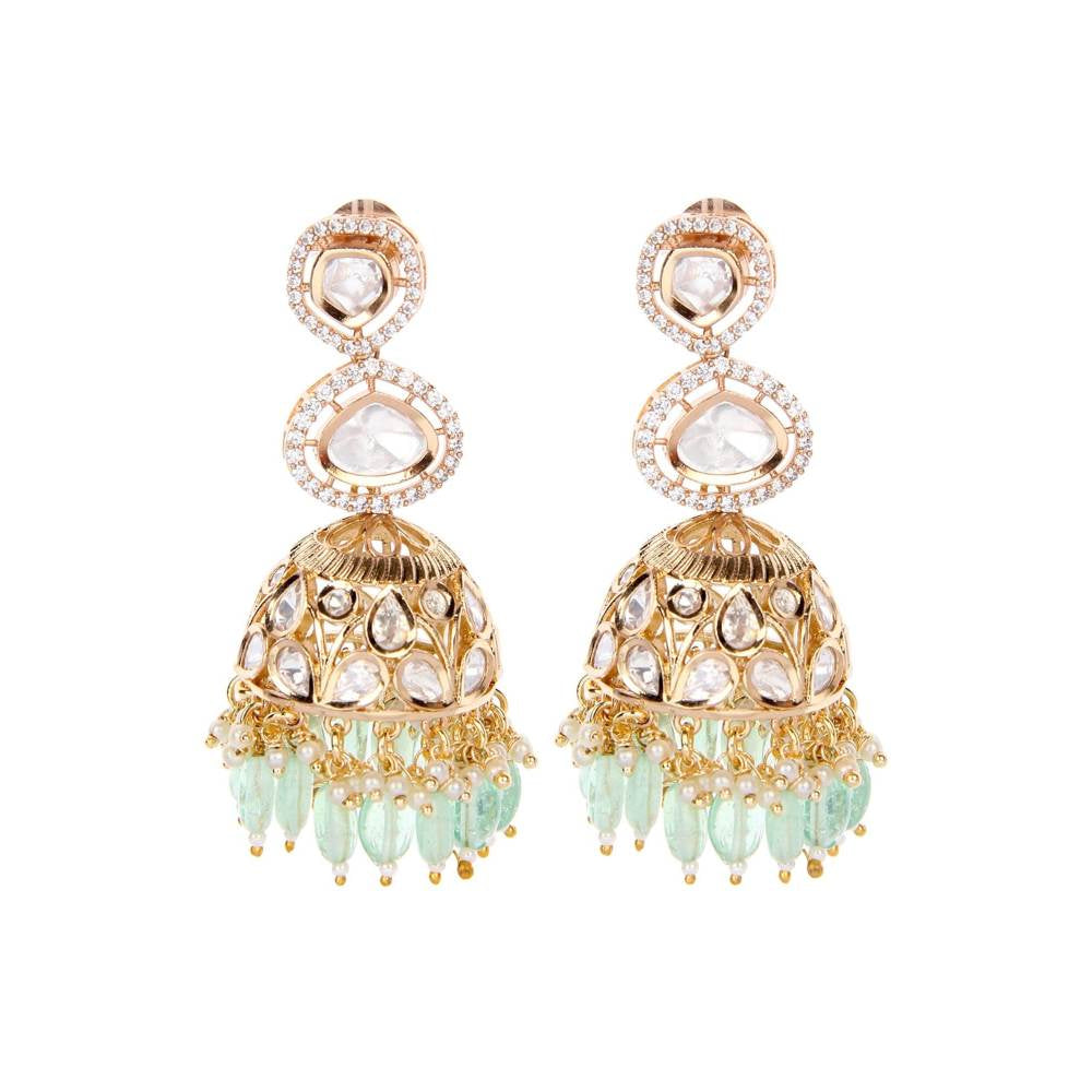Auraa Trends Mint Green Kundan Two Layered Jhumka Earring