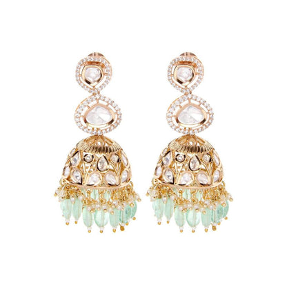 Auraa Trends Mint Green Kundan Two Layered Jhumka Earring