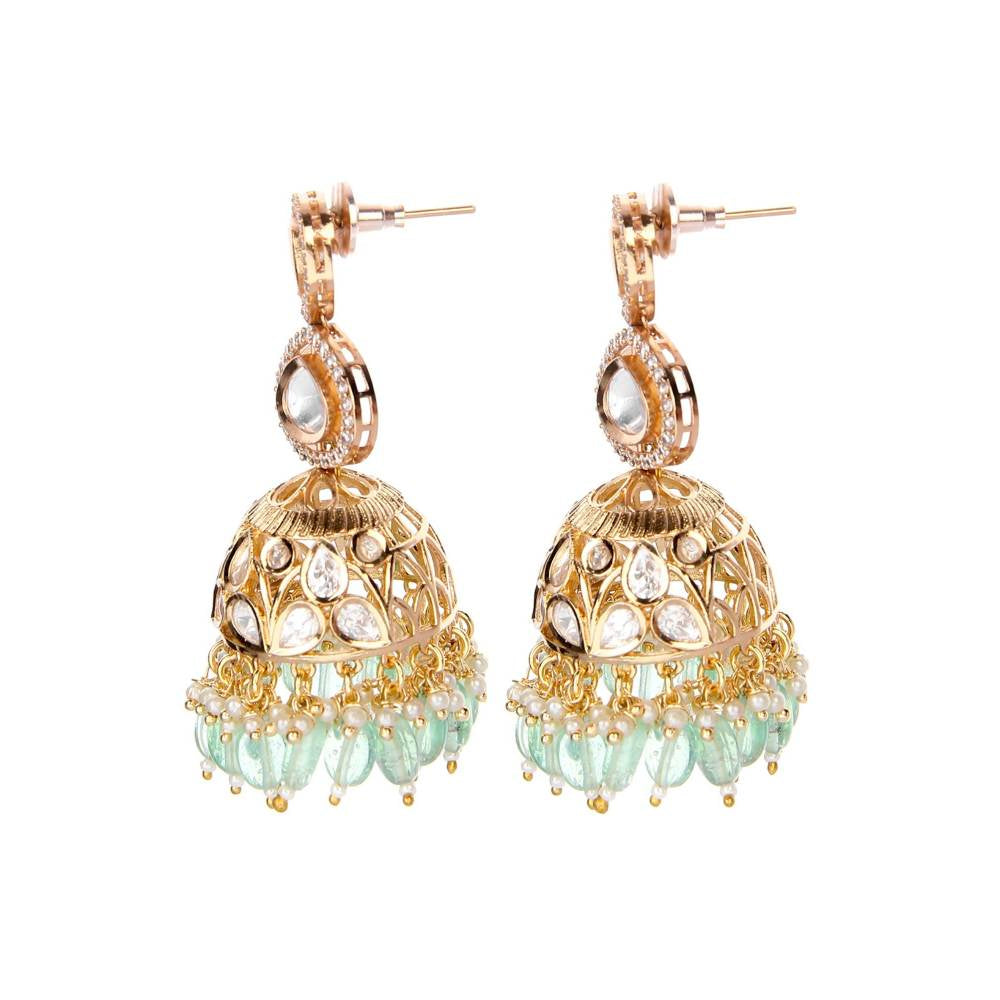 Auraa Trends Mint Green Kundan Two Layered Jhumka Earring