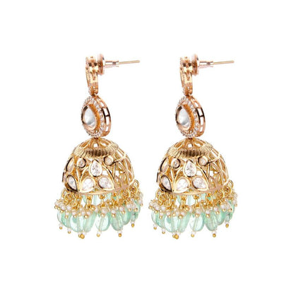 Auraa Trends Mint Green Kundan Two Layered Jhumka Earring