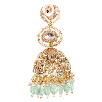 Auraa Trends Mint Green Kundan Two Layered Jhumka Earring