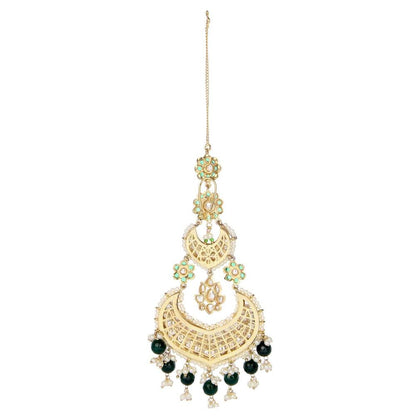 Auraa Trends Kundan Green Festive Long Chandbali Earring with Kanchain