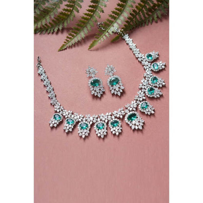 Auraa Trends Sea Green Rhodium Finish Statement Necklace with