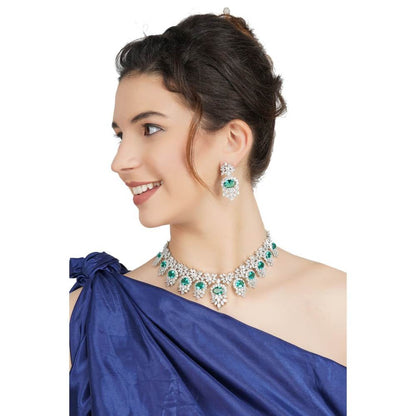 Auraa Trends Sea Green Rhodium Finish Statement Necklace with