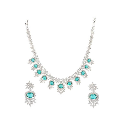 Auraa Trends Sea Green Rhodium Finish Statement Necklace with