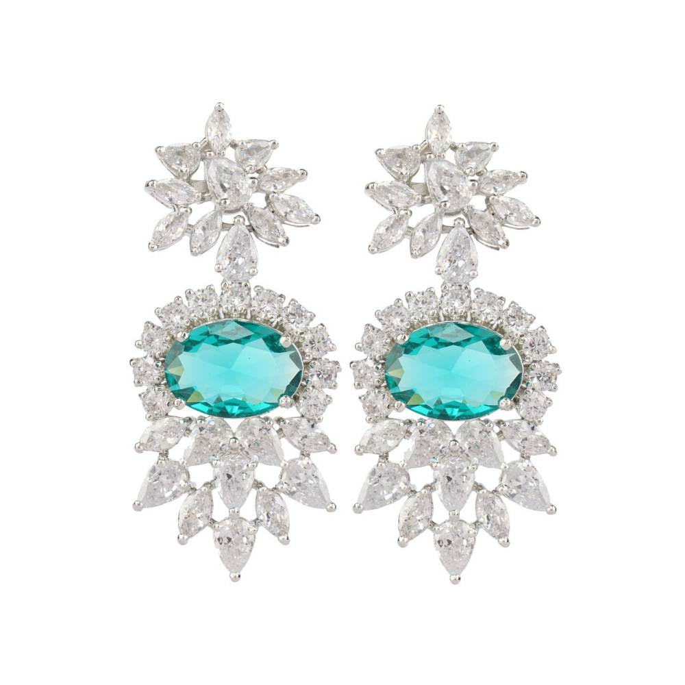 Auraa Trends Sea Green Rhodium Finish Statement Necklace with