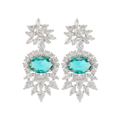 Auraa Trends Sea Green Rhodium Finish Statement Necklace with