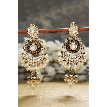 Auraa Trends Kundan Chandbali Jhumka with White Pearl