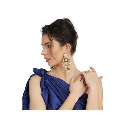 Auraa Trends Kundan Chandbali Jhumka with White Pearl