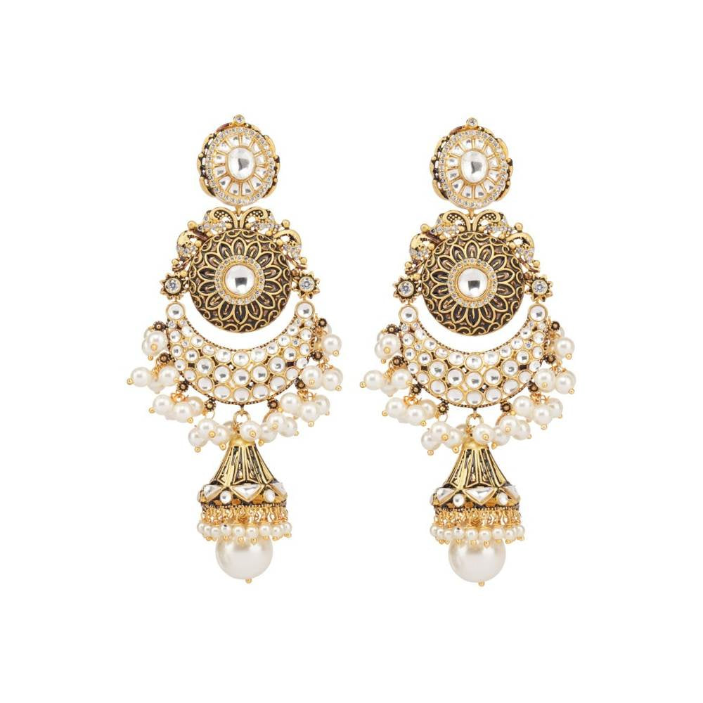 Auraa Trends Kundan Chandbali Jhumka with White Pearl
