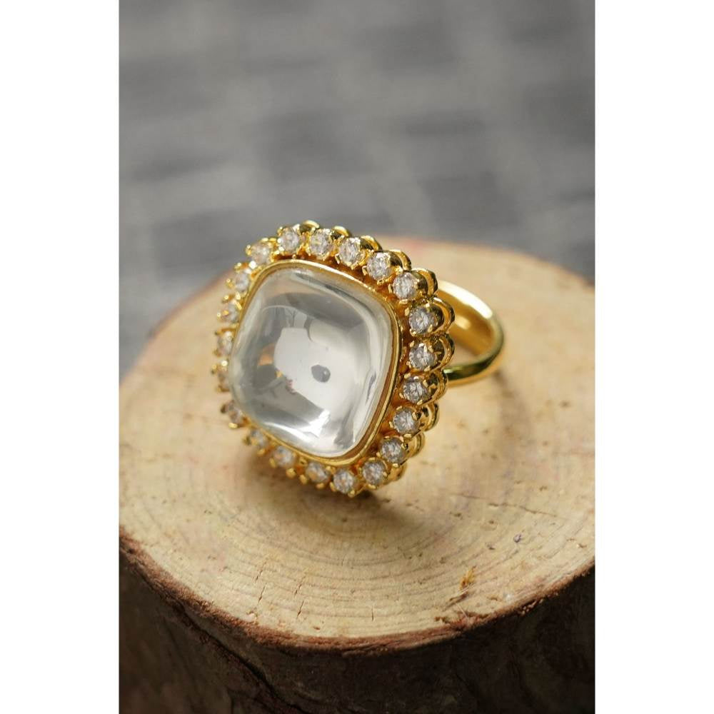 Auraa Trends Gold Plated Statement Kundan Ring with Zircon