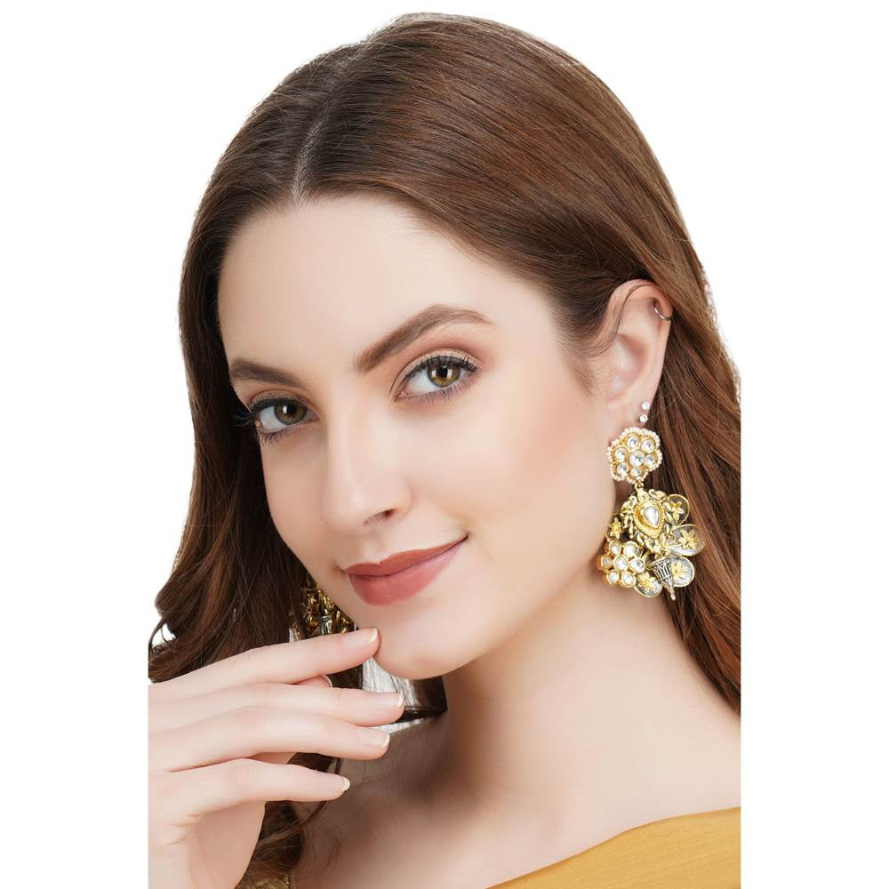 Auraa Trends Dull Gold Finish Flower Dangler Earring
