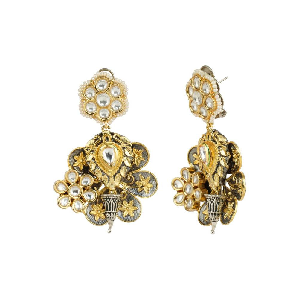 Auraa Trends Dull Gold Finish Flower Dangler Earring