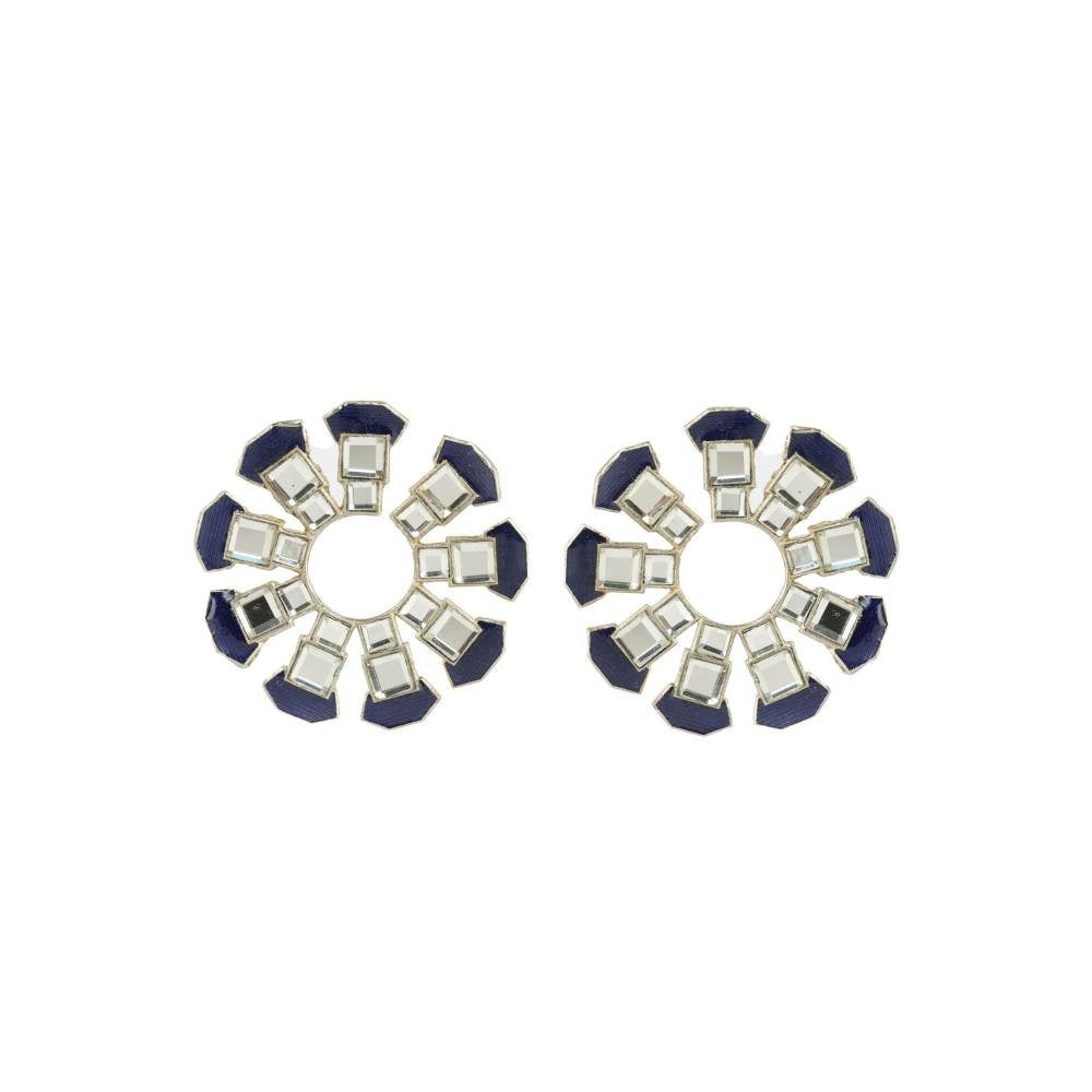 Auraa Trends Rhinestone Flower Shape White and Blue Stud Earrings