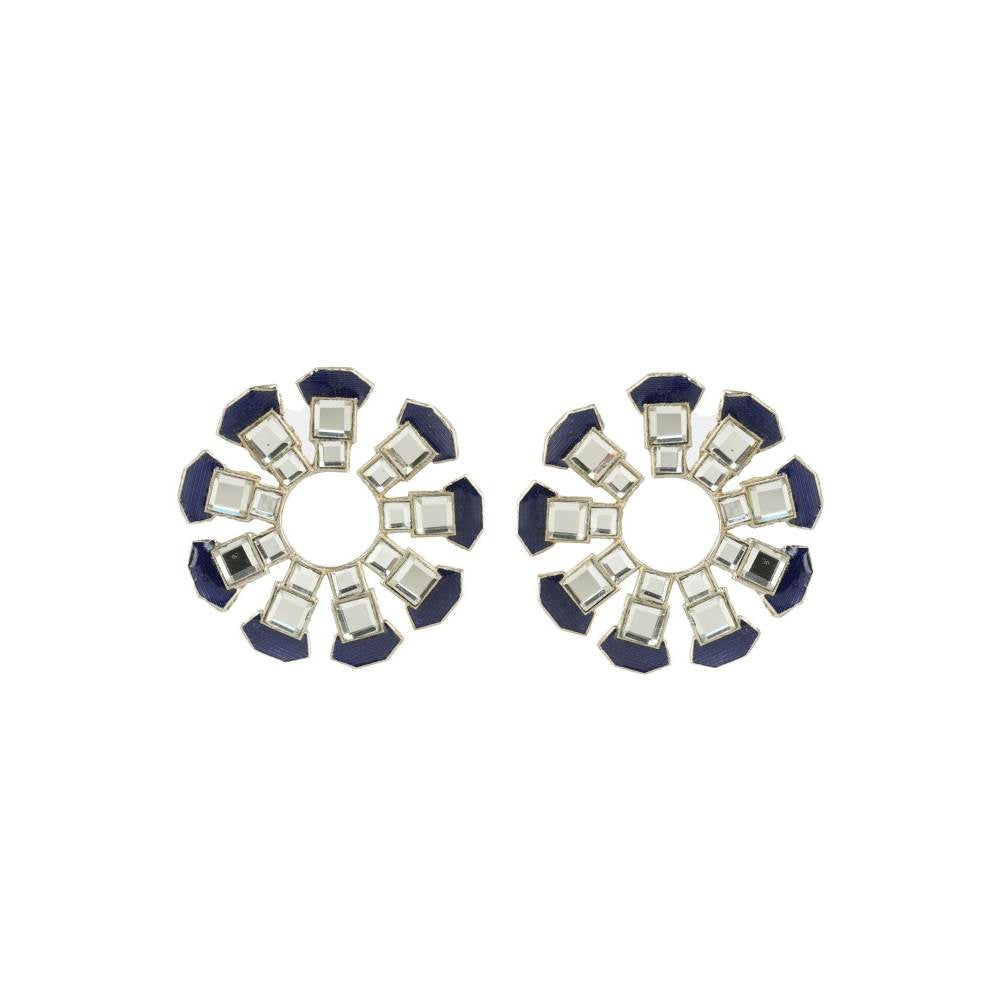 Auraa Trends Rhinestone Flower Shape White and Blue Stud Earrings