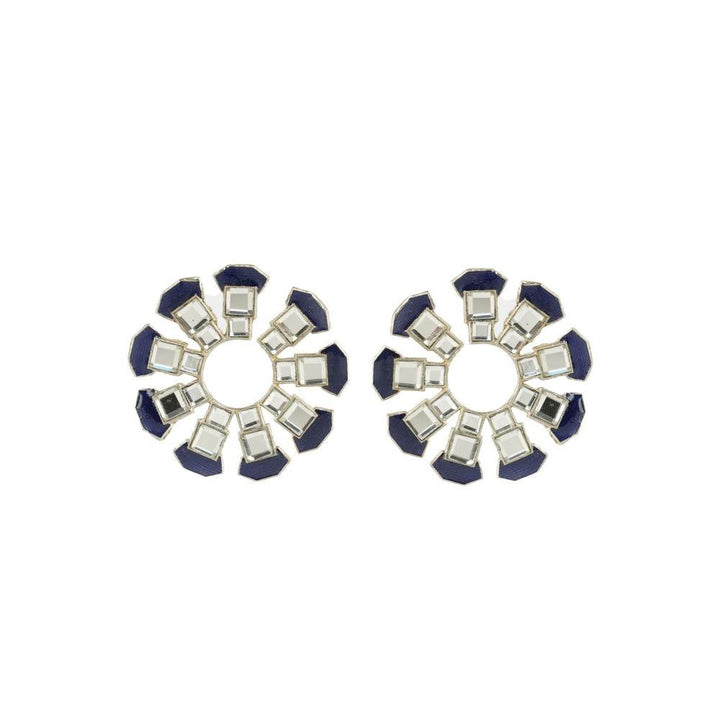 Auraa Trends Rhinestone Flower Shape White and Blue Stud Earrings