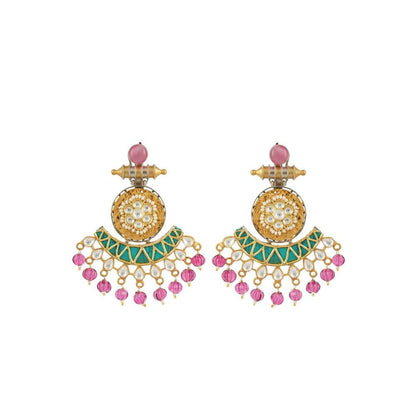 Auraa Trends Kundan and Zircon Dull Gold Finish Choker Necklace Set with Pink Drops