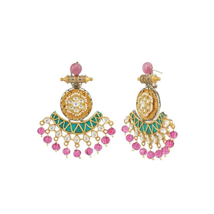 Auraa Trends Kundan and Zircon Dull Gold Finish Choker Necklace Set with Pink Drops