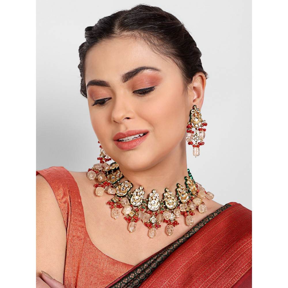 Auraa Trends 22KT Gold-Plated Kundan Studded Jewellery Set