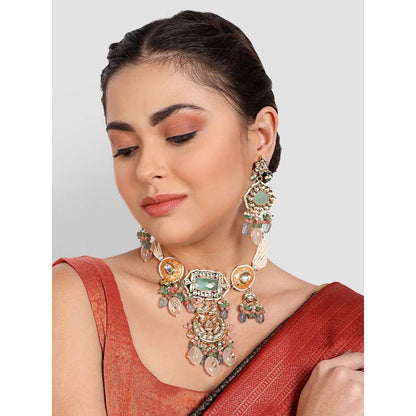 Auraa Trends Gold Plated Kundan-Studded Beaded Jewellery Set
