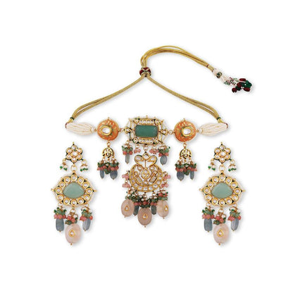 Auraa Trends Gold Plated Kundan-Studded Beaded Jewellery Set