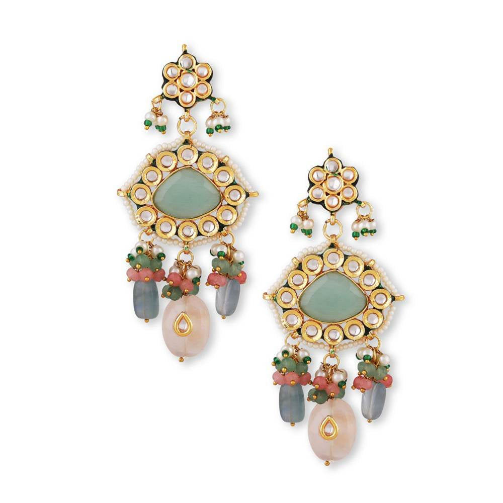 Auraa Trends Gold Plated Kundan-Studded Beaded Jewellery Set