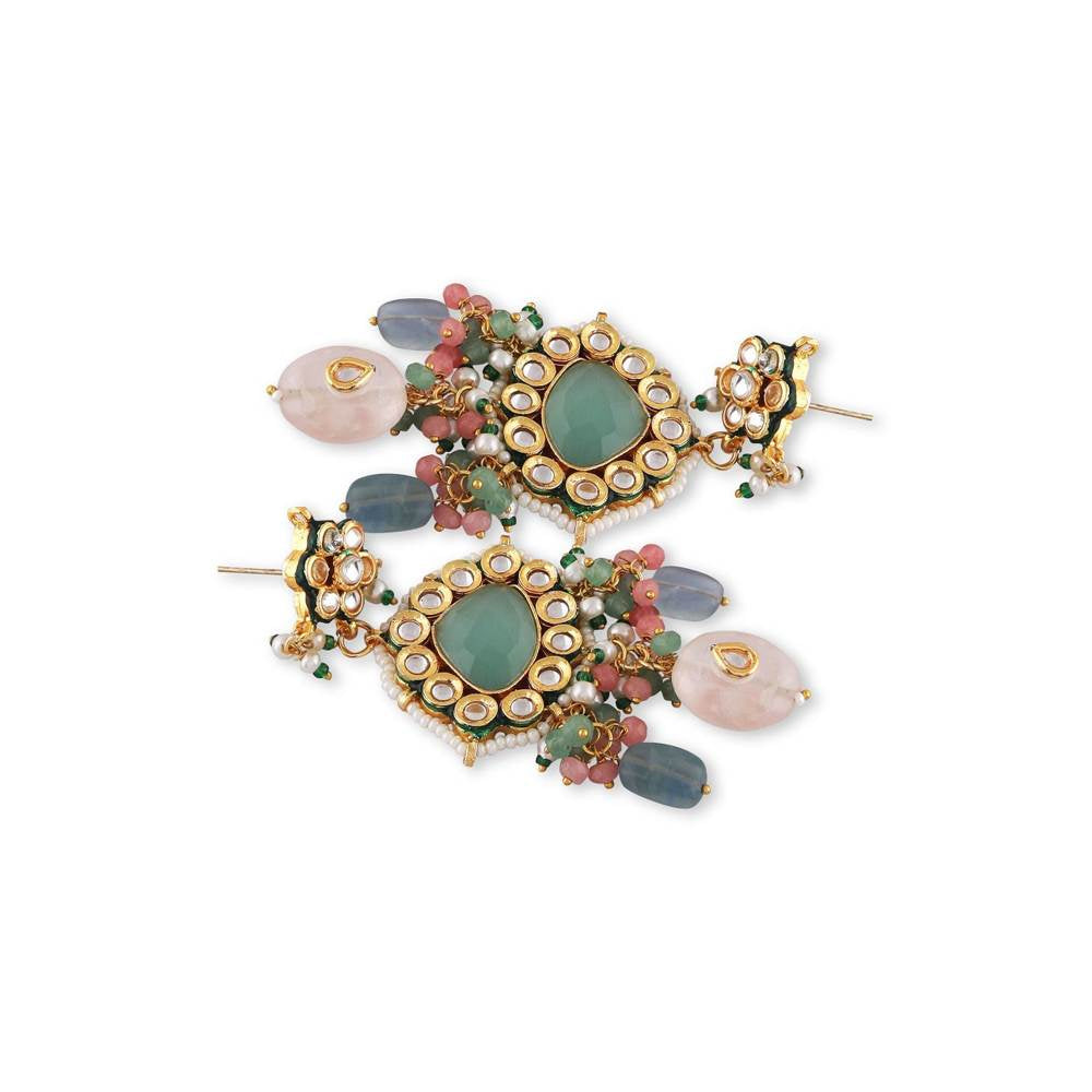 Auraa Trends Gold Plated Kundan-Studded Beaded Jewellery Set