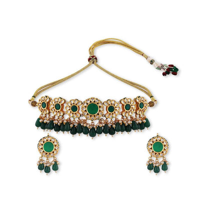 Auraa Trends Gold-Plated Kundan Studded Beaded Jewellery Set