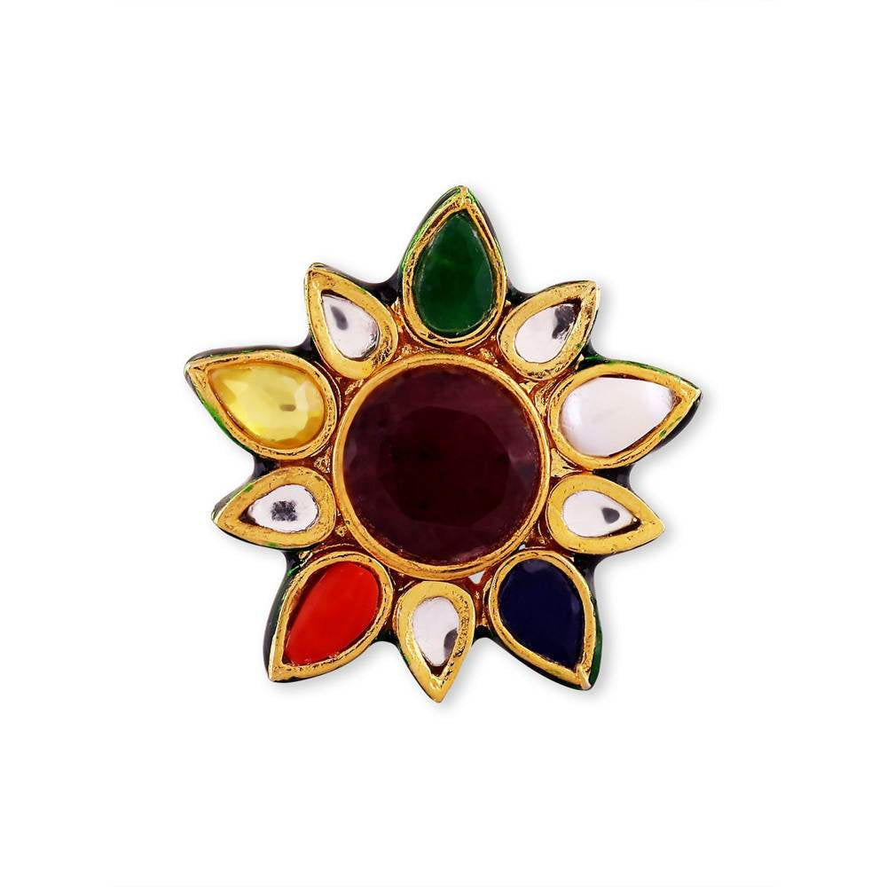 Auraa Trends 22 KT Gold-Plated Kundan-Studded Adjustable Finger Ring