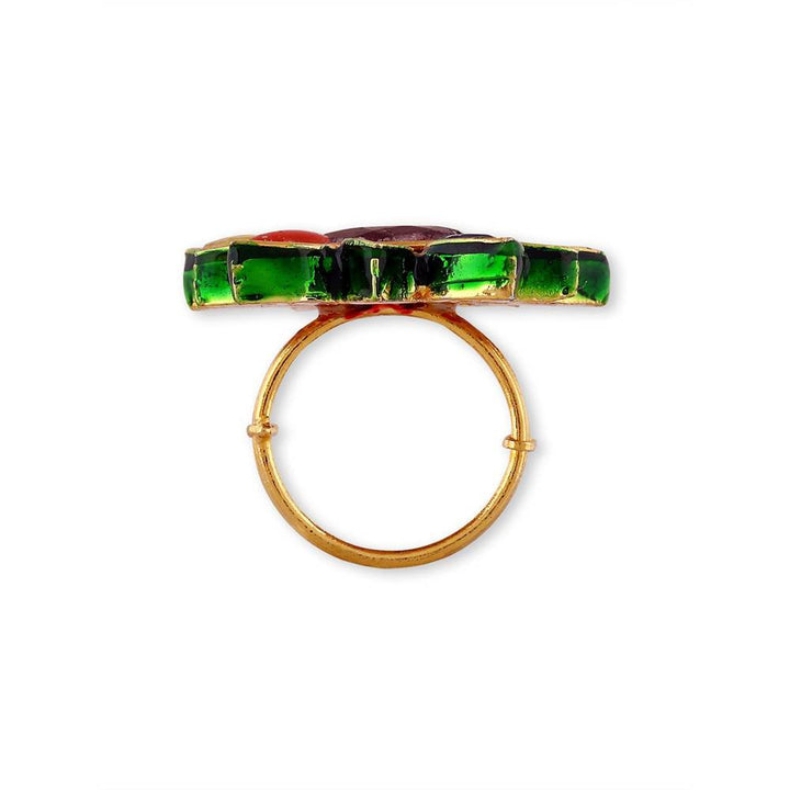 Auraa Trends 22 KT Gold-Plated Kundan-Studded Adjustable Finger Ring